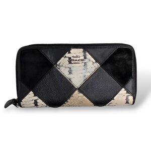 Coach Leather Patchwork Zip Accordion Wallet Snakeskin Suede Black Cream White